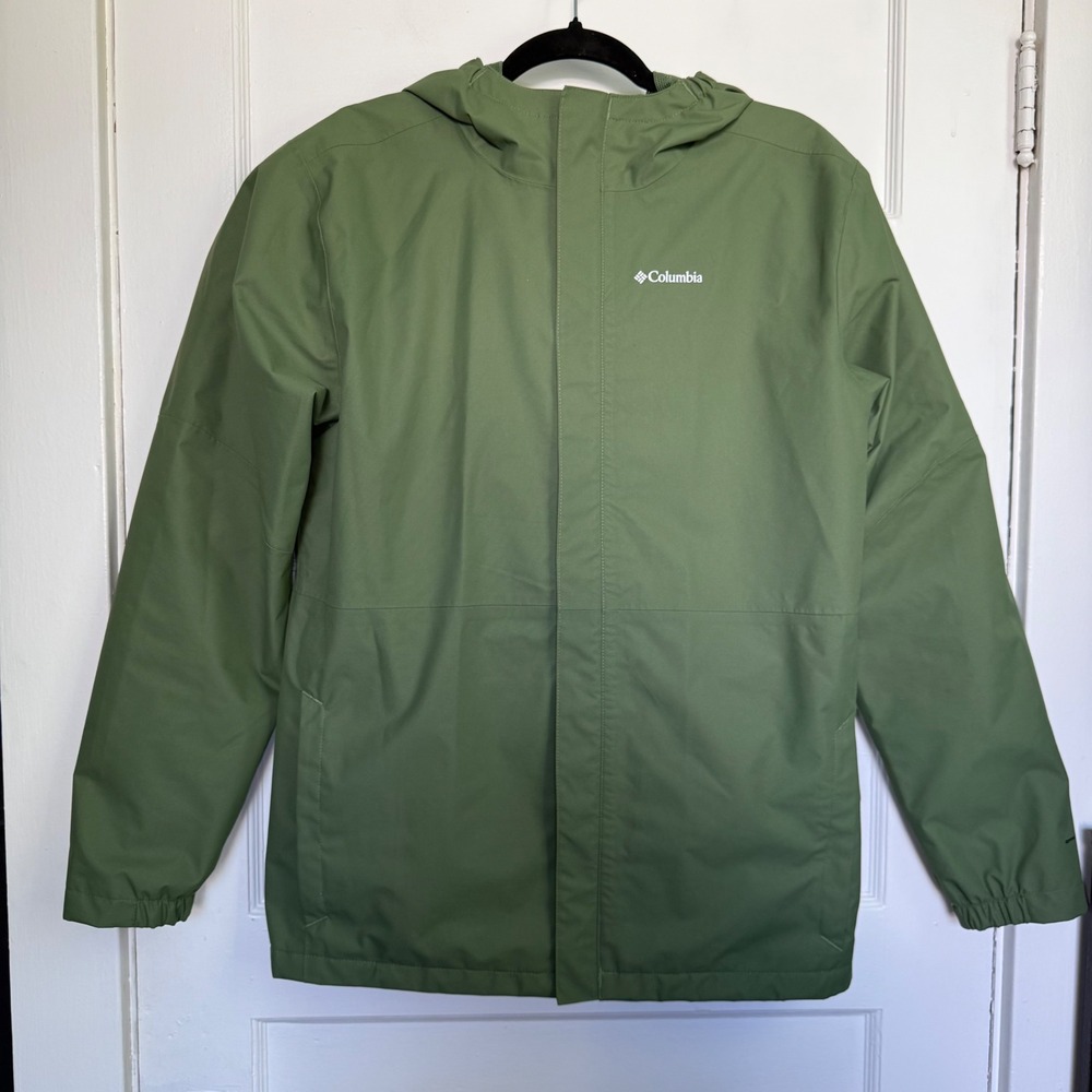 Columbia Boys XL 18/20 Green Hooded Rain Jacket Mesh Lined SB7972 Olive